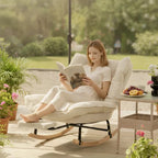 KLINO - Rocking Chair Inclinable 180° Corduroy Repose-pieds - Fauteuil à Bascule Extérieur Bois Métal Coussin Lavable