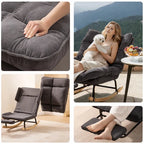 KLINO - Rocking Chair Inclinable 180° Corduroy Repose-pieds - Fauteuil à Bascule Extérieur Bois Métal Coussin Lavable