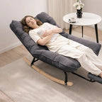 KLINO - Rocking Chair Inclinable 180° Corduroy Repose-pieds - Fauteuil à Bascule Extérieur Bois Métal Coussin Lavable