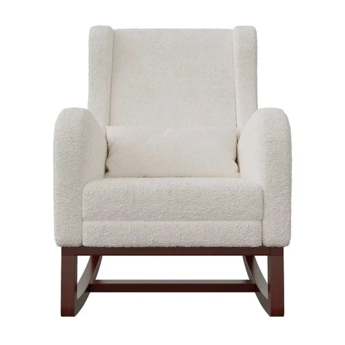 IVOLA - Rocking Chair Allaitement Teddy Blanc Ivoire Repose-pieds - Fauteuil à Bascule Coussin Lombaire