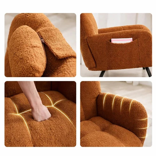 WINGA - Rocking Chair Allaitement Wingback Teddy Bouclé - Fauteuil à Bascule Appuie-tête Amovible