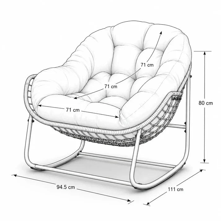 COCOONA – Fauteuil à Bascule Papasan Rotin & Velours Côtelé