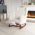 IVOLA - Rocking Chair Allaitement Teddy Blanc Ivoire Repose-pieds - Fauteuil à Bascule Coussin Lombaire