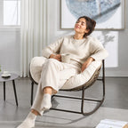 COCOONA – Fauteuil à Bascule Papasan Rotin & Velours Côtelé