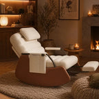 SOLEN - Rocking Chair Design Velours Côtelé Repose-pieds - Fauteuil à Bascule Bois Massif 3 Positions
