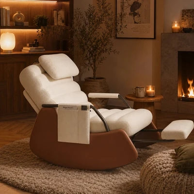 SOLEN - Rocking Chair Design Velours Côtelé Repose-pieds - Fauteuil à Bascule Bois Massif 3 Positions