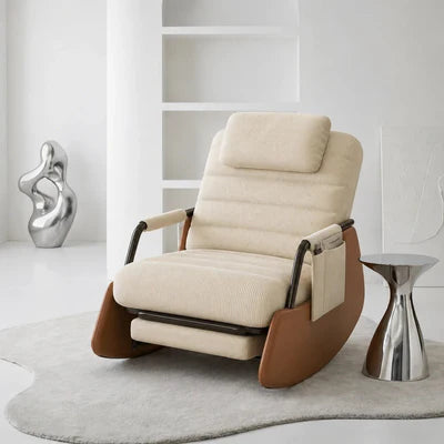 SOLEN - Rocking Chair Design Velours Côtelé Repose-pieds - Fauteuil à Bascule Bois Massif 3 Positions