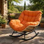 BALINA - Fauteuil à Bascule Papasan Rotin Plein & Coussin Épais