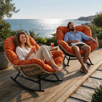 BALINA - Fauteuil à Bascule Papasan Rotin Plein & Coussin Épais