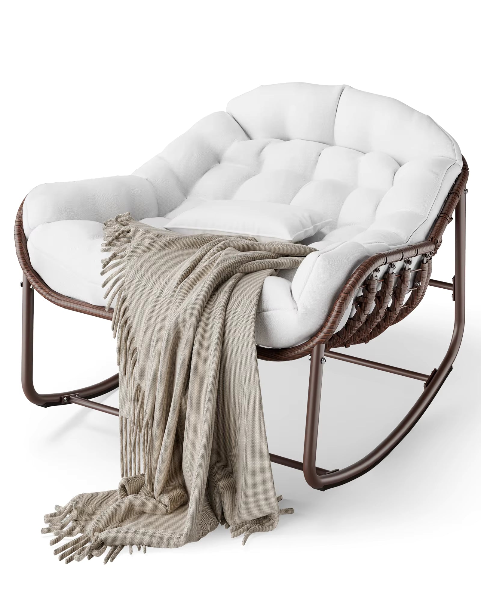 Rocking Chair Effet Rotin & Coussin Confortable — Milano