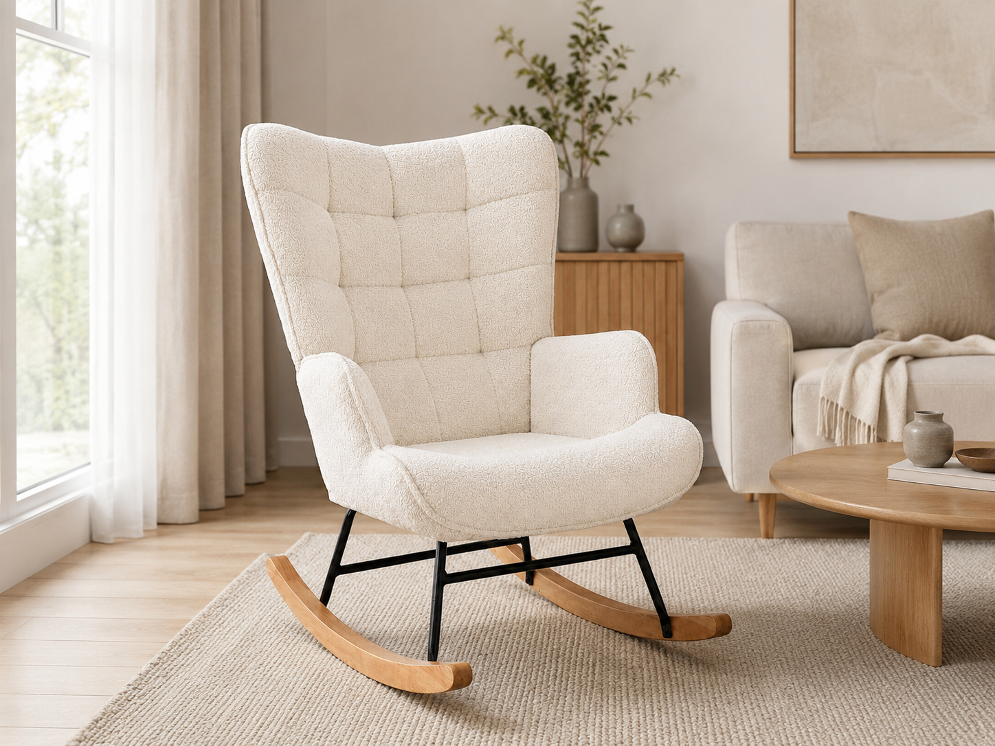 Fauteuil à bascule scandinave en tissu bouclette — Alramo Luna