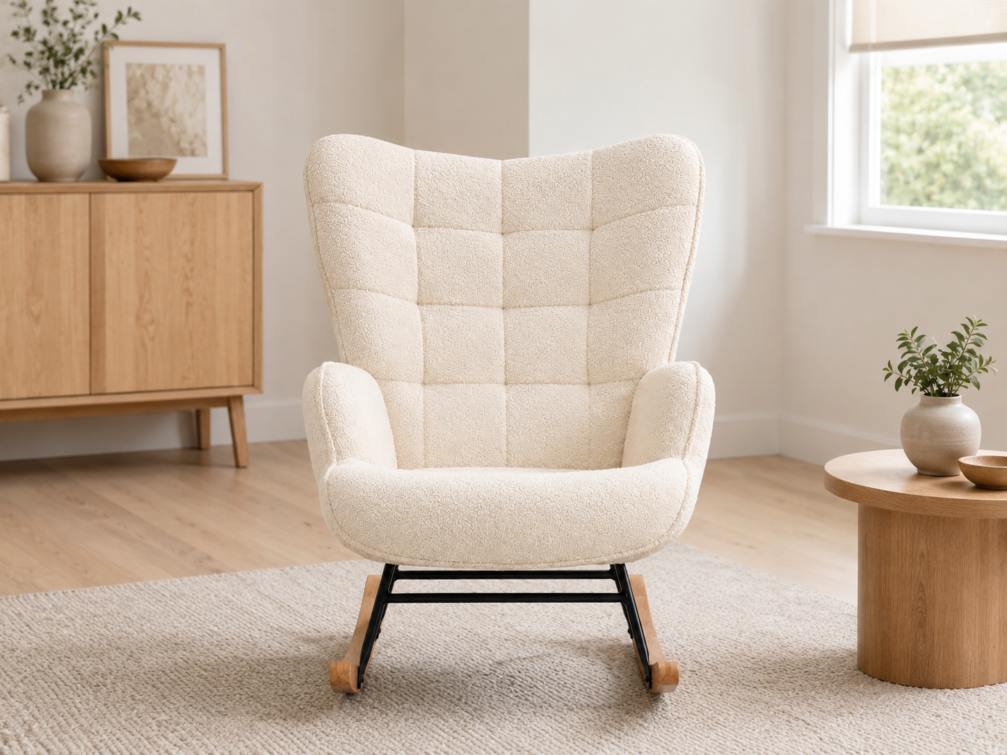 Fauteuil à bascule scandinave en tissu bouclette — Alramo Luna