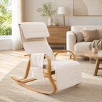 Fauteuil à bascule moderne beige en bois courbé — Alramo Solina