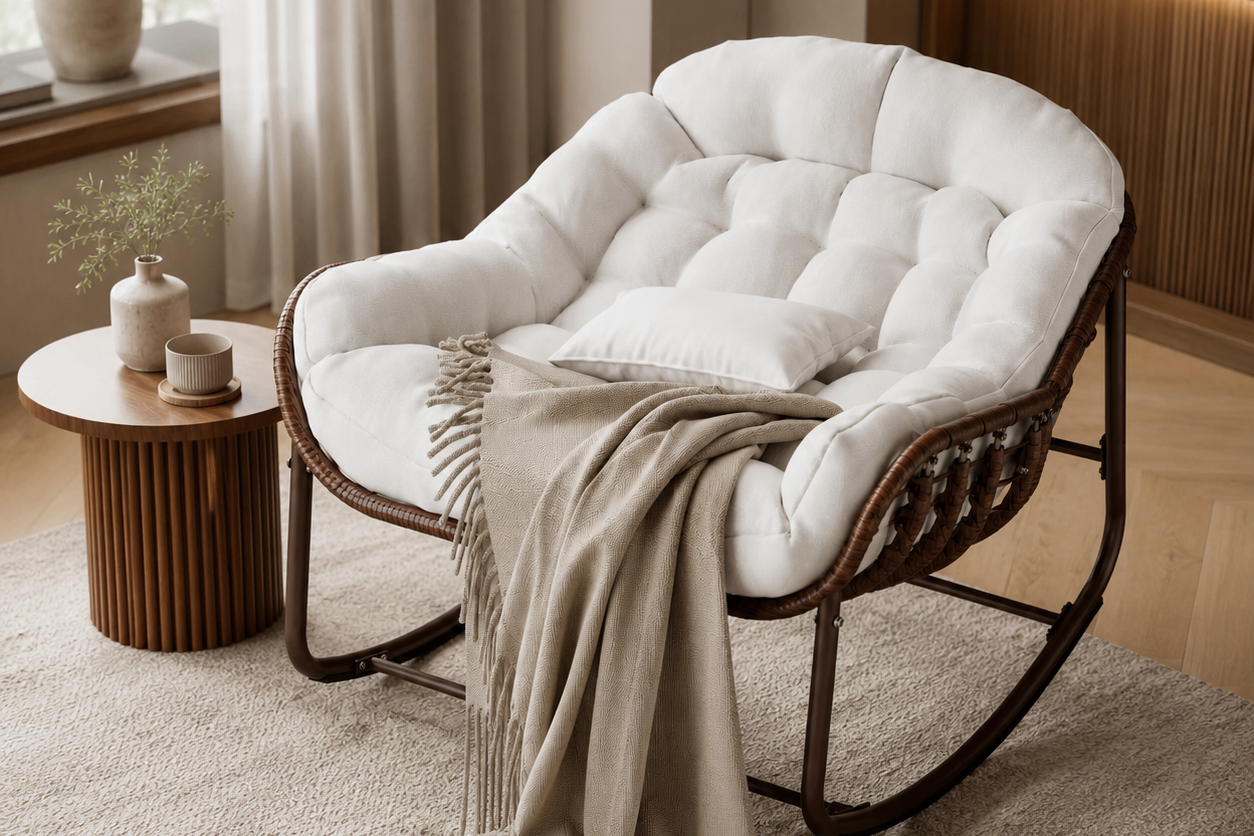 Rocking Chair Effet Rotin & Coussin Confortable — Milano