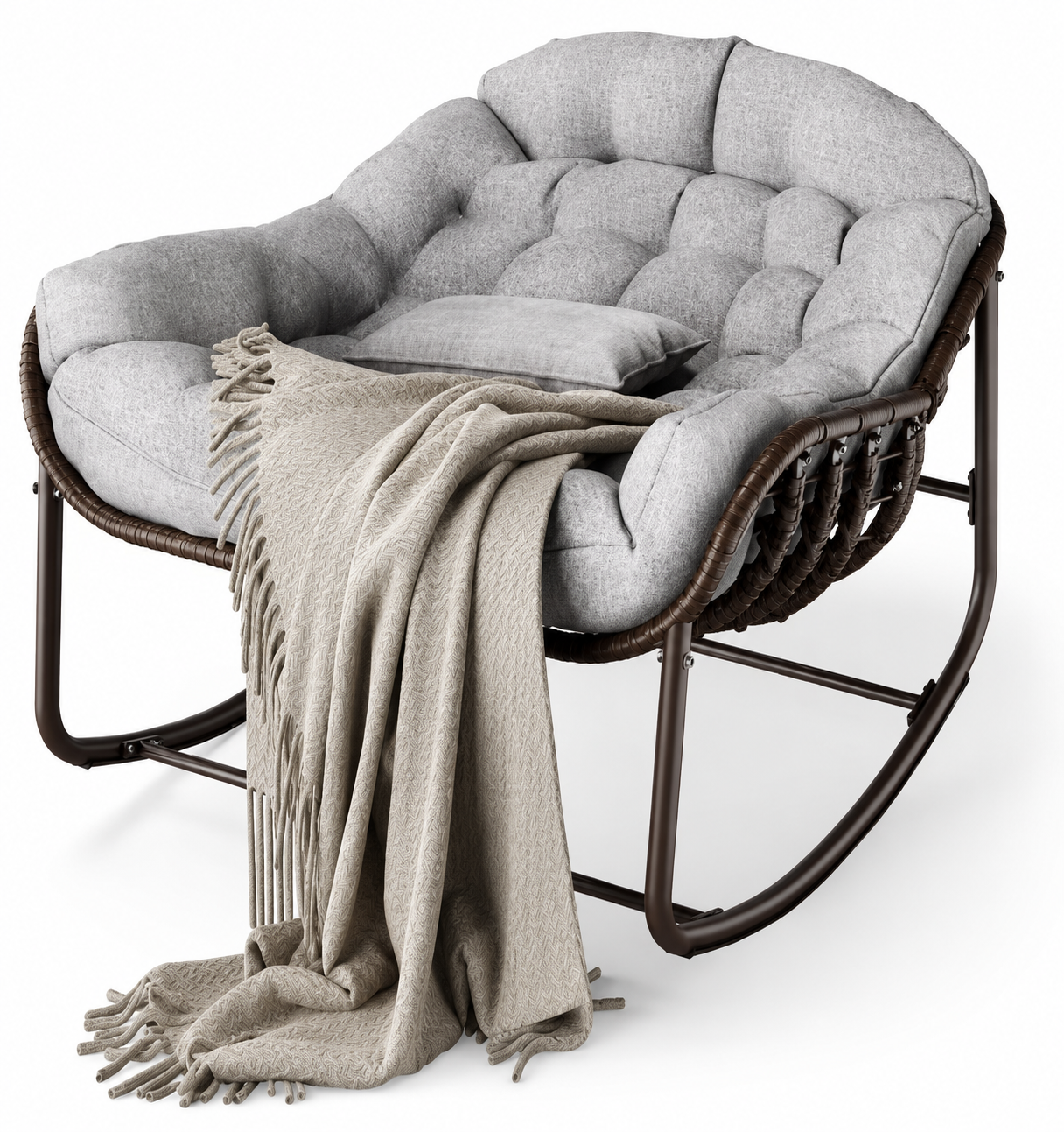 Rocking Chair Effet Rotin & Coussin Confortable — Milano