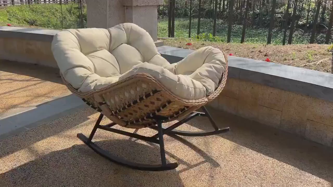 BALINA - Fauteuil à Bascule Papasan Rotin Plein & Coussin Épais