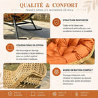 BALINA - Fauteuil à Bascule Papasan Rotin Plein & Coussin Épais