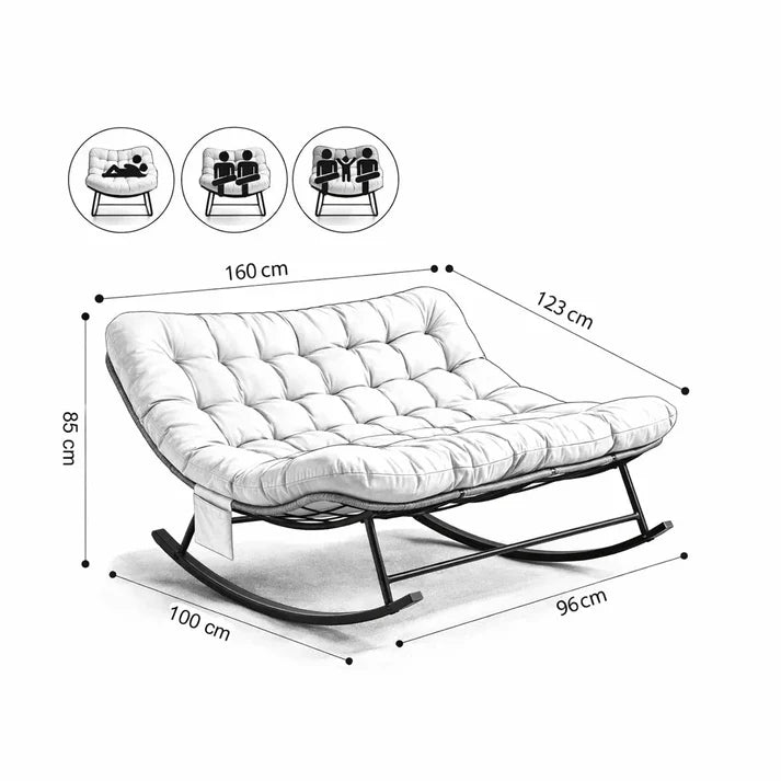 CALMA - Rocking Chair Rotin 2 Places Coussin XXL