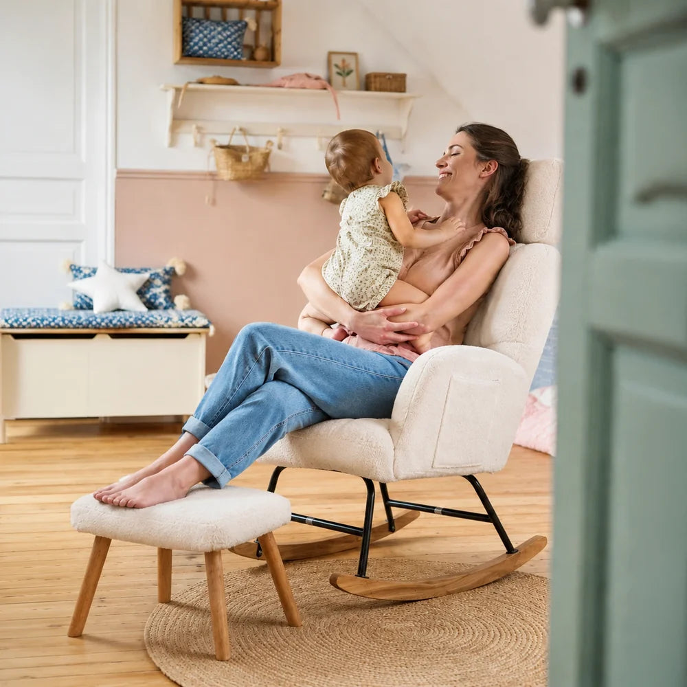 EROVA - Rocking Chair Allaitement Ergonomique Appuie-tête Réglable - Fauteuil à Bascule Dossier Haut Accoudoirs