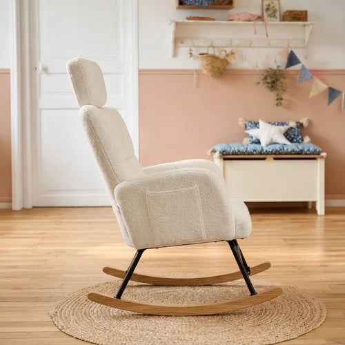 EROVA - Rocking Chair Allaitement Ergonomique Appuie-tête Réglable - Fauteuil à Bascule Dossier Haut Accoudoirs