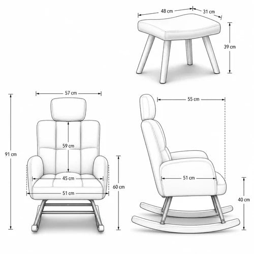 EROVA - Rocking Chair Allaitement Ergonomique Appuie-tête Réglable - Fauteuil à Bascule Dossier Haut Accoudoirs