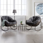 COCOONA – Fauteuil à Bascule Papasan Rotin & Velours Côtelé