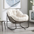 COCONA – Fauteuil à Bascule Papasan Rotin & Velours Côtelé