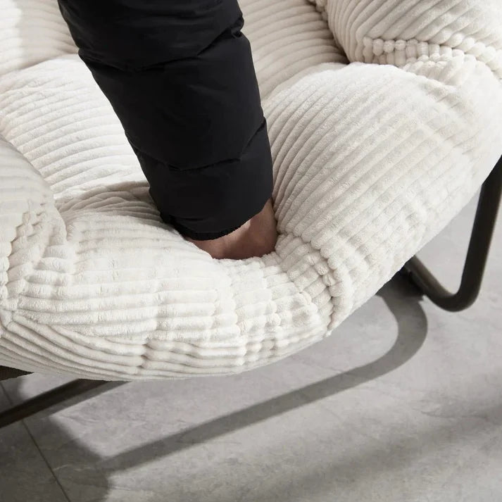 COCOONA – Fauteuil à Bascule Papasan Rotin & Velours Côtelé