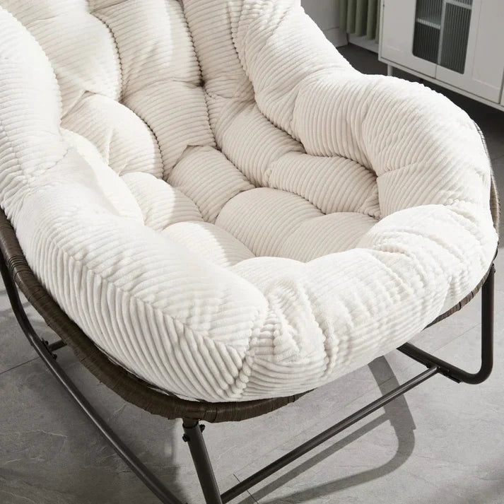 COCOONA – Fauteuil à Bascule Papasan Rotin & Velours Côtelé