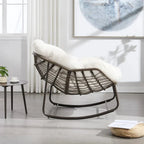 COCOONA – Fauteuil à Bascule Papasan Rotin & Velours Côtelé