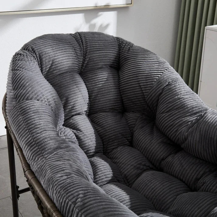 COCOONA – Fauteuil à Bascule Papasan Rotin & Velours Côtelé