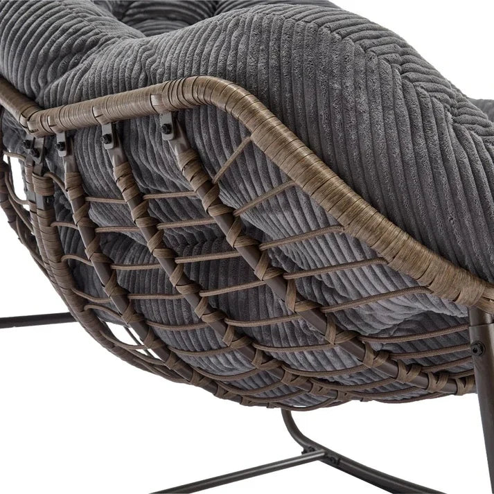 COCOONA – Fauteuil à Bascule Papasan Rotin & Velours Côtelé