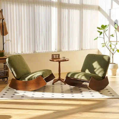 VELOA - Rocking Chair Design Velours Rétro - Fauteuil à Bascule Bois Massif Salon Chambre