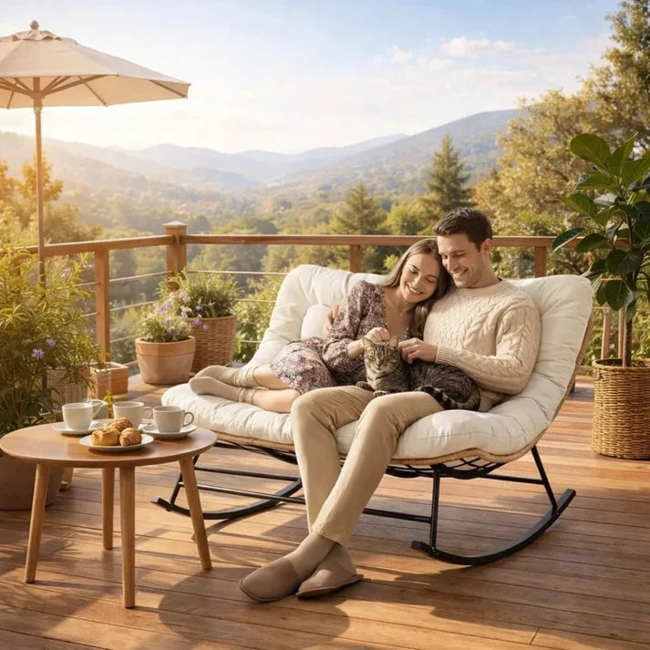 CALMA - Rocking Chair Rotin 2 Places Coussin XXL