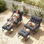 TEROA - Rocking Chair Extérieur Coussin Imperméable Repose-pieds - Fauteuil à Bascule Jardin Terrasse