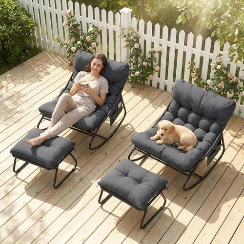 TEROA - Rocking Chair Extérieur Coussin Imperméable Repose-pieds - Fauteuil à Bascule Jardin Terrasse