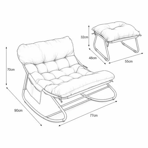 TEROA - Rocking Chair Extérieur Coussin Imperméable Repose-pieds - Fauteuil à Bascule Jardin Terrasse