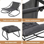 TEROA - Rocking Chair Extérieur Coussin Imperméable Repose-pieds - Fauteuil à Bascule Jardin Terrasse