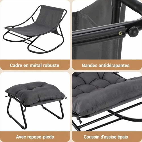 TEROA - Rocking Chair Extérieur Coussin Imperméable Repose-pieds - Fauteuil à Bascule Jardin Terrasse