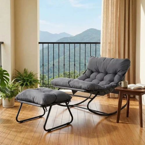 TEROA - Rocking Chair Extérieur Coussin Imperméable Repose-pieds - Fauteuil à Bascule Jardin Terrasse