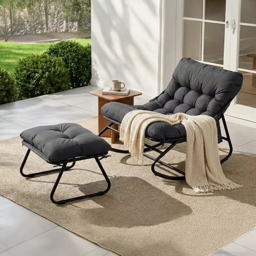 TEROA - Rocking Chair Extérieur Coussin Imperméable Repose-pieds - Fauteuil à Bascule Jardin Terrasse