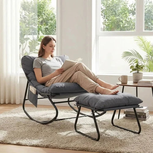 TEROA - Rocking Chair Extérieur Coussin Imperméable Repose-pieds - Fauteuil à Bascule Jardin Terrasse