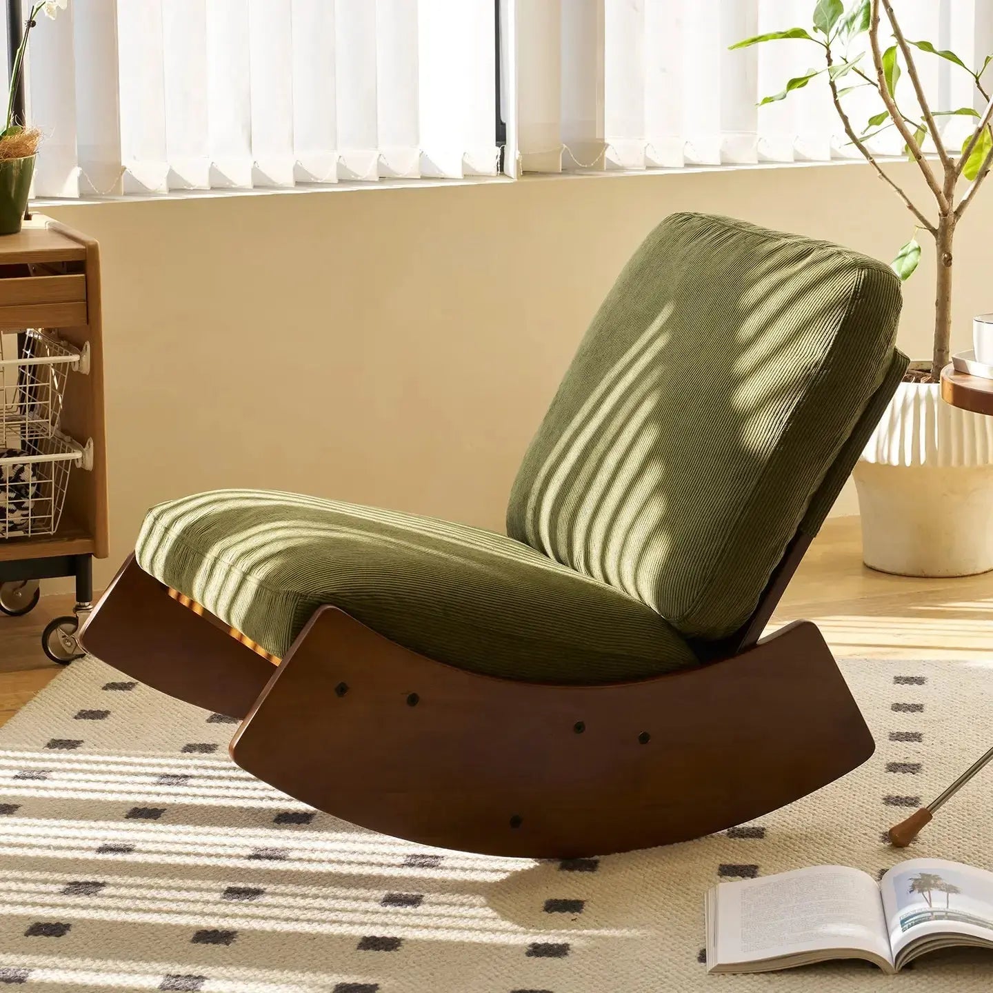 VELOA - Rocking Chair Design Velours Rétro - Fauteuil à Bascule Bois Massif Salon Chambre