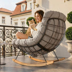 SLIVA – Fauteuil à Bascule Extérieur Coussin Épais Acier & Bois d'Érable