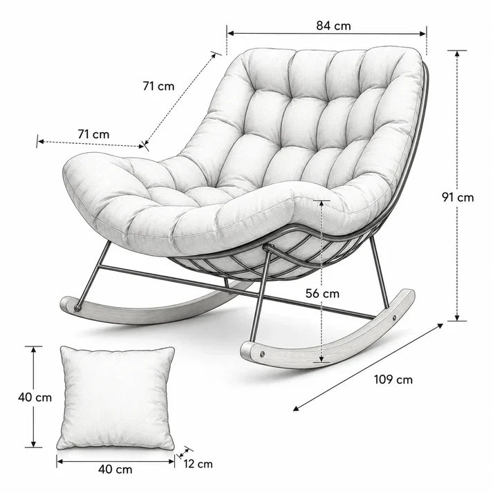 SLIVA – Fauteuil à Bascule Extérieur Coussin Épais Acier & Bois d'Érable