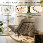 SLIVA – Fauteuil à Bascule Extérieur Coussin Épais Acier & Bois d'Érable