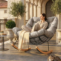 SOLVA – Fauteuil à Bascule Extérieur Coussin Épais Acier & Bois d'Érable