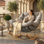 SLIVA – Fauteuil à Bascule Extérieur Coussin Épais Acier & Bois d'Érable