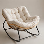 ROTEA - Rocking Chair Rotin Coussin XXL Lavable - Fauteuil à Bascule Bohème Toutes Saisons