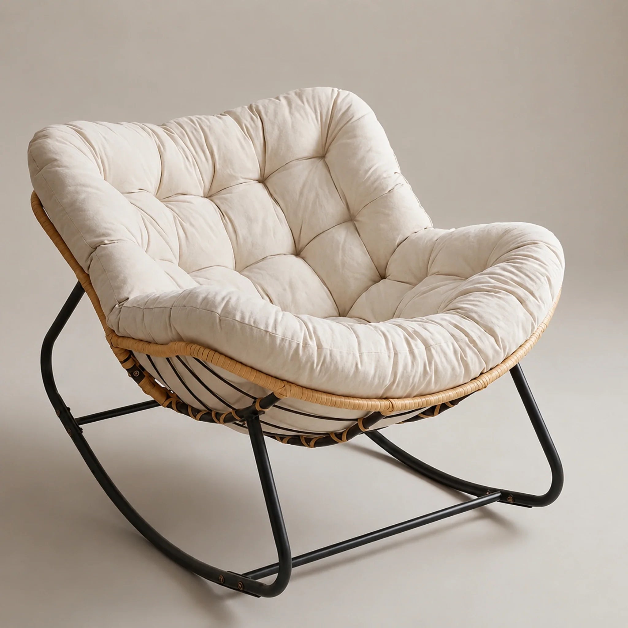 BOLMO - Rocking Chair Rotin & Coussin XXL Toutes Saisons
